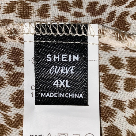 SHEIN Curve leopard print short batwing sleeve tie mockneck key hole NEW size 4X - Picture 8 of 13